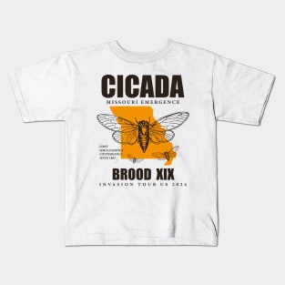 Vintage Cicada Missouri Map Invasion Brood XIII 2024 Kids T-Shirt